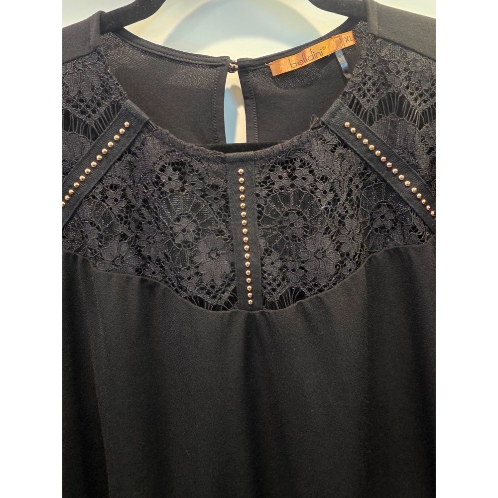 belldini xl black blouse with lace and gold toned embellishments short sleeve - Picture 3 of 4